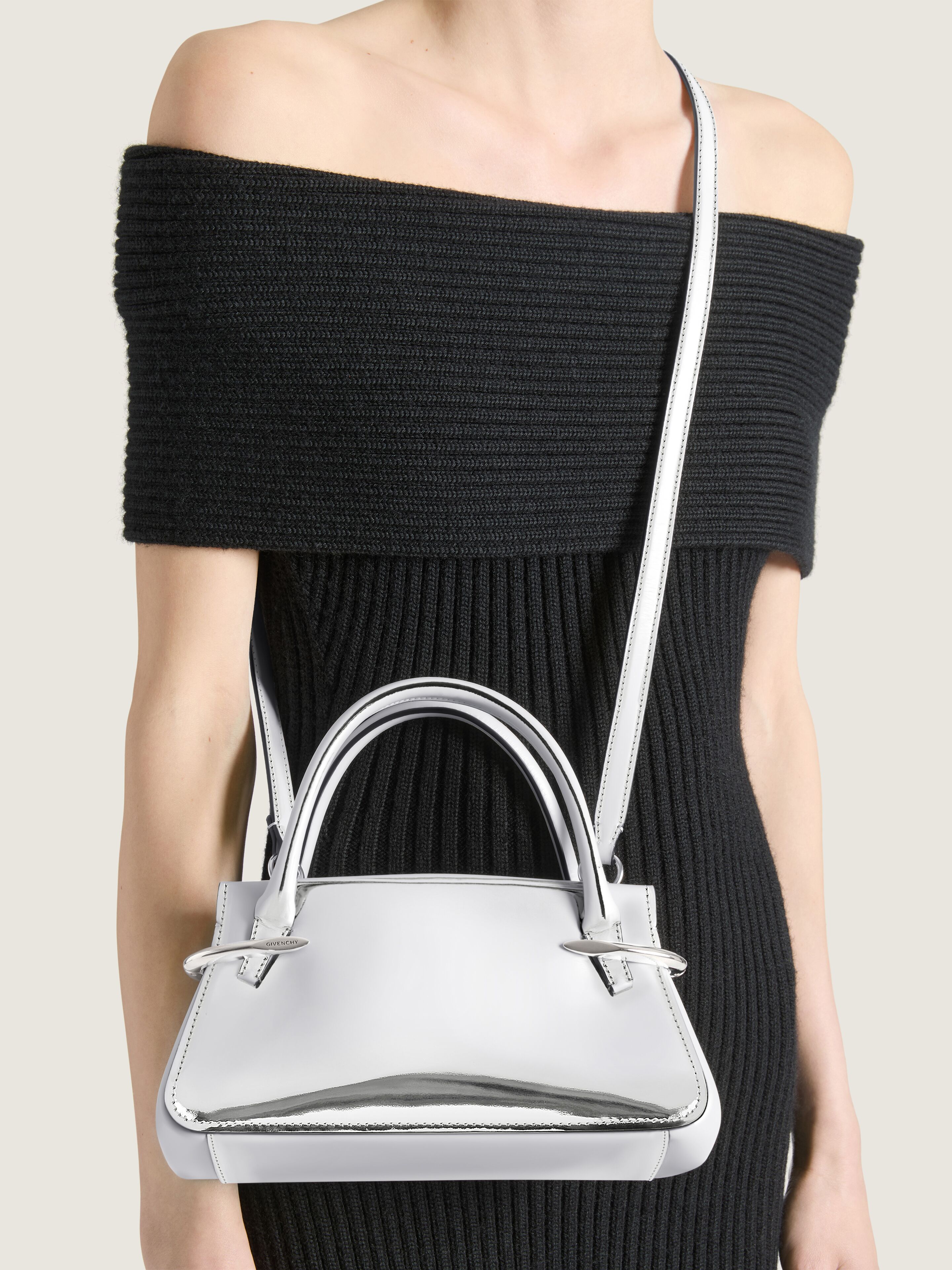Mini Pinch bag in mirror effect leather